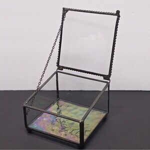 J Devlin Stained Clear Glass Iridescent Bottom Asymmetrical Jewelry Trinket Box